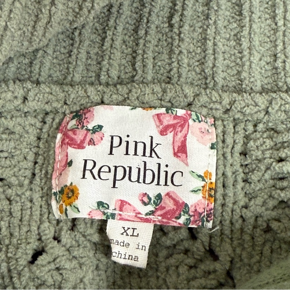Pink Republic Sage Green Cable Knit Zip Sweater Jacket XL Cozy Fall Winter - Picture 6 of 9